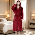 thumbnail image 5 of Sewkxo Mens Robes with Hood Flannel Fleece Bathrobe Full Length Plush Robe Coat Soft Warm Fleece Shower Spa Long Robe,Deep Red 3XL, 5 of 7