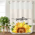 thumbnail image 3 of Sunflowers No Hook Shower Curtain Waterproof, Bathroom Curtains with Snap in Liners and See Through Top Window, Farmhouse Bees Vintage Sunshine Summer Hotel Style Bathtub Curtains Shower 72"Wx84"L, 3 of 8