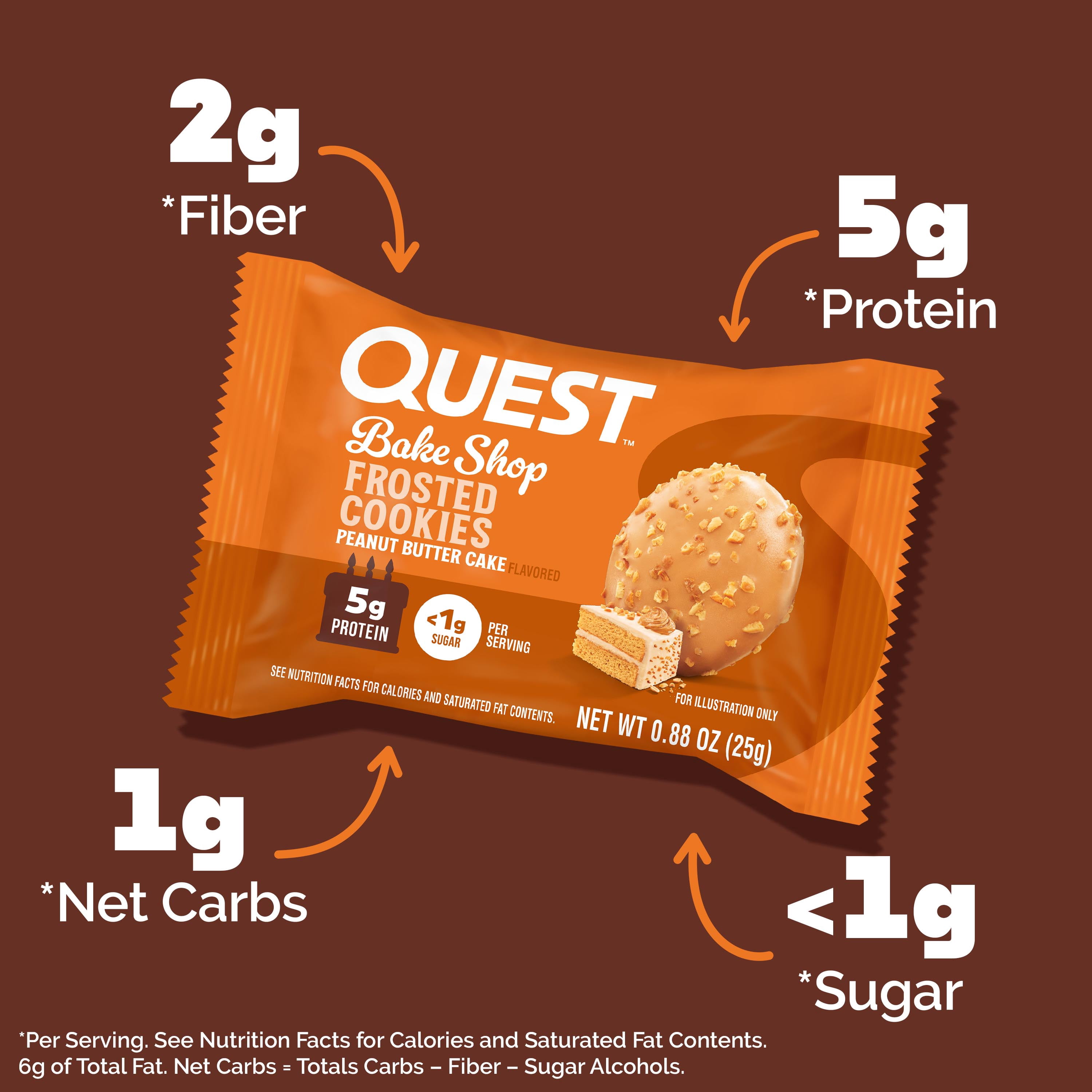 Quest Frosted Protein Cookies, Peanut Butter Cake Flavor, 5g of Protein, 8 Count