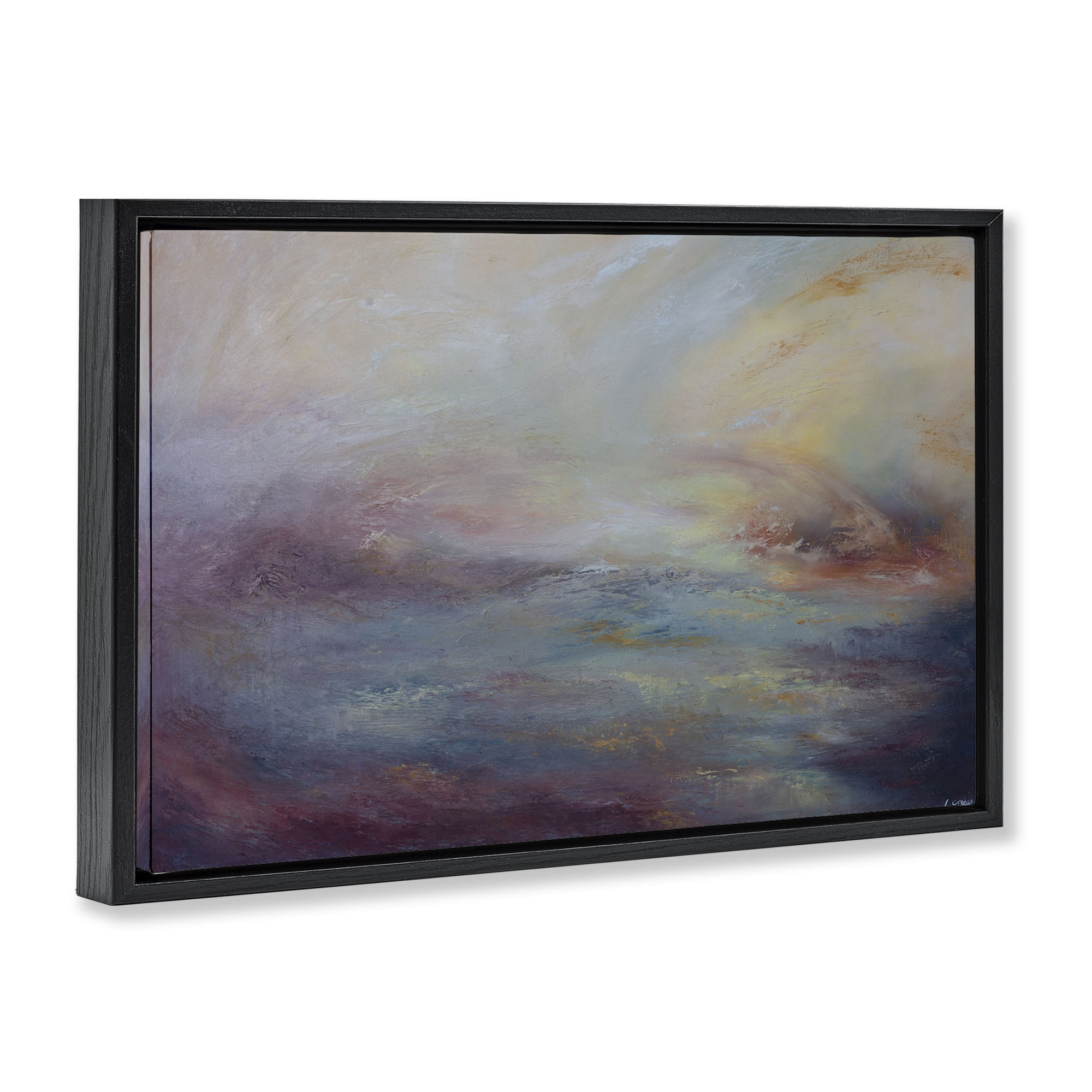 Stupell Industries Golden Hour Swirled Abstract Abstract Painting Black Floater Framed Canvas Art Print Wall Art, 31 x 21