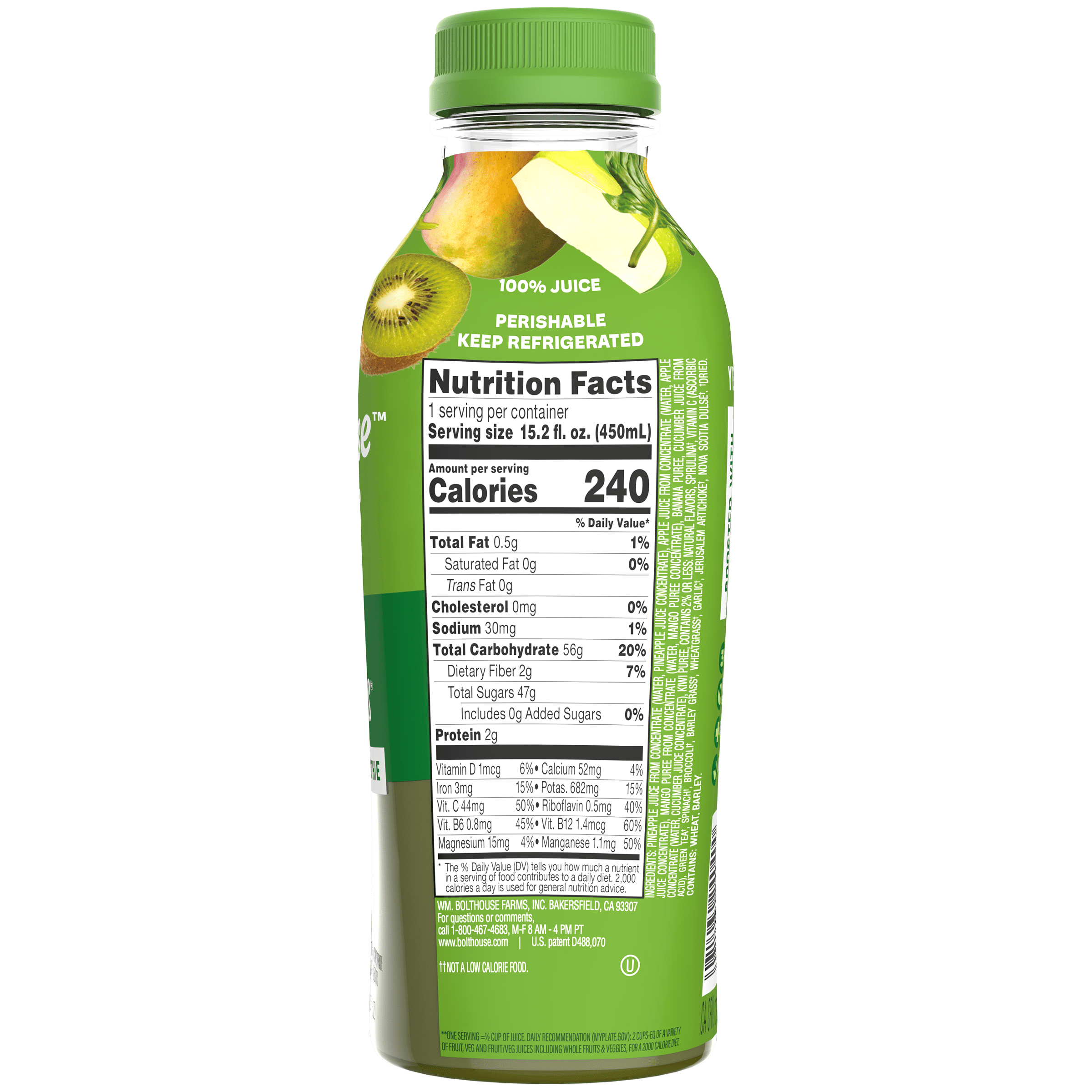 Bolthouse Farms Fruit Juice Smoothie, Green Goodness, 15.2 fl. oz. Bottle
