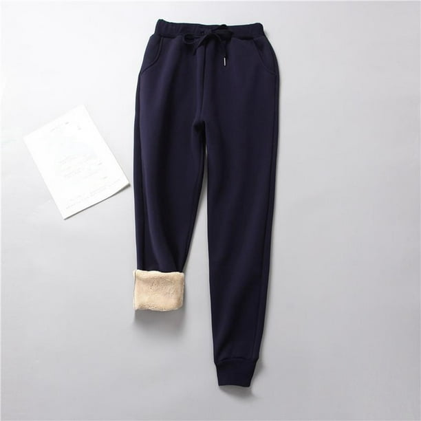 Women's Winter Warm Sherpa Lined Pants Solid High Waist Drawstring Stretchy  Fleece Thermal Trousers with Pockets