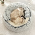 thumbnail image 3 of Prettyui Pet Bed Round Soft Plush Burrowing Cave Hooded Cat Bed Donut for Dogs and Cats Semi-Enclosed Puppy Cat Cushion Mat, 3 of 10