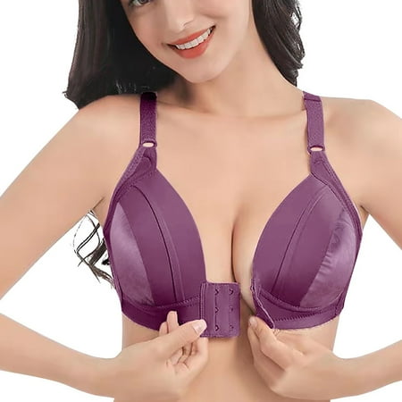 Hamky Bras for Women Womens Underwear Thin Women Bra Front Button Breathable Gathers Underwear Comfort Bra Bralettes for Women Plus Size Lingerie Seamless Underwear Purple 42