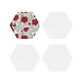 thumbnail image 2 of Kll Hexagon Drink Coasters Set Of 4,Pu Leather Absorbent Coasters Set Decorative Coffee Cup Coasters Housewarming Gift For Home Decor-Leaves And Anemone Flowers In Red Grey, 2 of 9