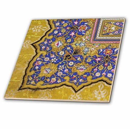 - 3dRose Purple and matte gold Arabian floral pattern. Persian style flowers and swirls. Arab Islamic Turkish - Ceramic Tile, 6-inch