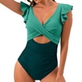thumbnail image 2 of Womens One Piece Swimsuit Cutout Ruffle Trim Bathing Suit Flattering Swimwear for Beach Pool Vacation Green M, 2 of 7
