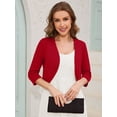 thumbnail image 2 of Chiclily Women's 3/4 Sleeve Open Front Cardigan Red L Lightweight V-Neck Cropped Bolero Shrug Sweater for Women, 2 of 8