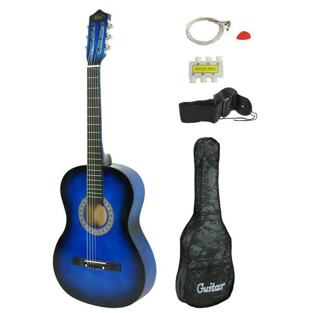 Zeny Blue Acoustic Guitar for Starter Beginner Music Lovers Kids Gift 38″ 6-String Folk Beginners Acoustic Guitar With Gig bag, Strap, Tuner and Pick