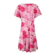 thumbnail image 5 of Lodgix Summer Wrap Dresses for Women 2025 V Neck Knee Length Short Sleeve Dress Casual Short dresses Pink 2XL, 5 of 6