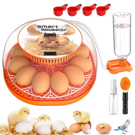 12 Egg Incubator with Automatic Egg Turning and Temperature Control, Automatic Water Adding, LED Egg Candler, Incubators for Hatching Eggs, Chickens, Ducks, Quail, Goose Eggs