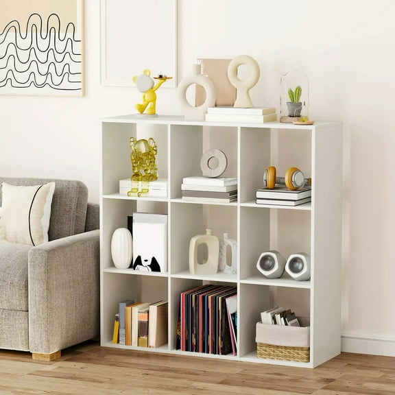 Auranook 9-Cube Open Bookshelf w/ Anti-tip Kits Home Modern Style Storage Shelf for Study