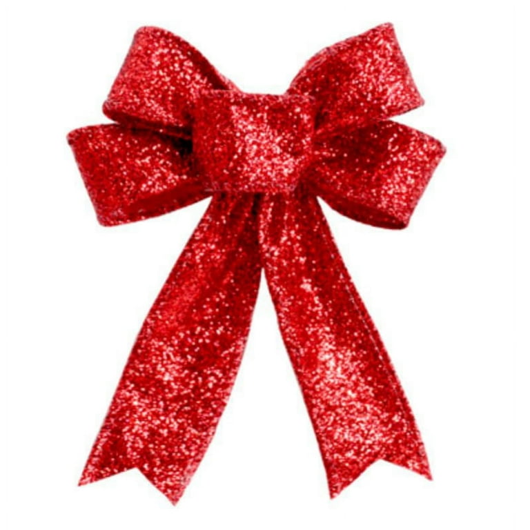 23CM Large Red Christmas Bow DIY Glitter Christmas Bow Ornament Garland  Decoration Bow Ribbon for Christmas Party Home Door Wall 