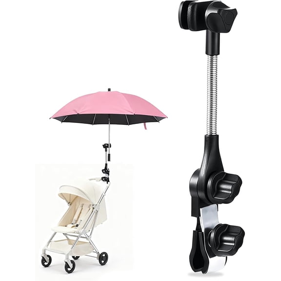 All-in-One Umbrella Mount for Stroller, Beach Chair, and Golf Cart, 360° Rotation, Tool-Free Installation, Secure Grip for Round and Square Frames Up to 1.5 Inches