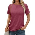 thumbnail image 2 of GigrtiJin Summer Tops for Women Crewneck Solid Color Casual Shirts Fashion Loose Comfy Going out Basic Blouse, 2 of 7