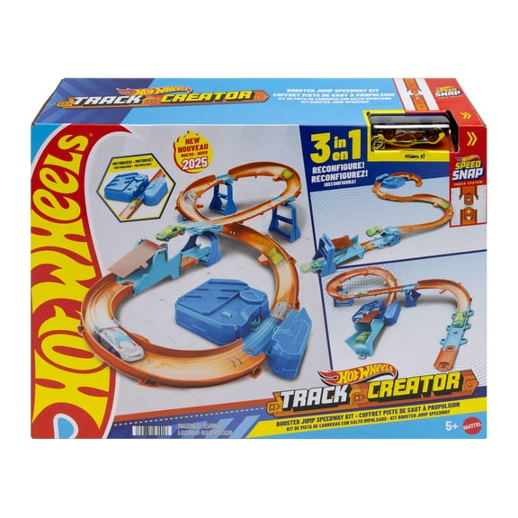 Hot Wheels Track Creator Boosted Jump Speedway Set with 1:64 Scale Toy Car & Motorized Booster