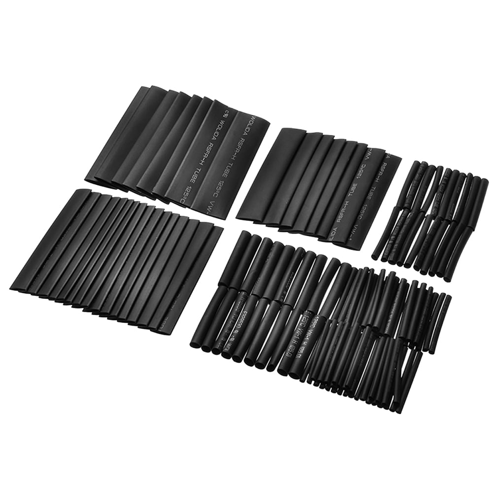 127 PCS BLACK HEAT SHRINK HEATSHRINK WIRE CABLE TUBING TUBE SLEEVE WRAP KIT