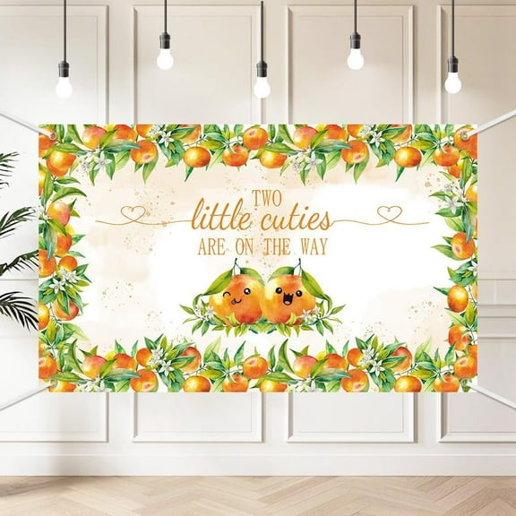 5.9x3.6FT Two Little Cuties are On The Way Baby Shower Banner Orange Citrus Baby Shower Photo Booth Props for Tangerine Theme Fruit Birthday Party Supplies