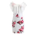 thumbnail image 1 of Ruffle Floral Print Dress Women Fashionable Elegant Bodycon Dress for Dating Holiday Party White XXL, 1 of 12