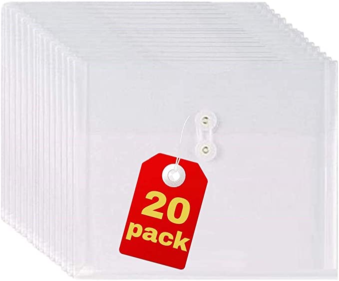 Poly Envelopes Expandable Plastic Clear Envelope with Button & String