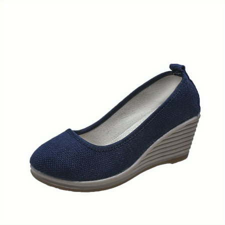 

Womens Mesh Wedge Shoes - Ultra-Breathable & Pillow-Soft Sole - Effortless Slip-On - Stylish Linen Casual Wedges - Gentle Heels for All-Day Comfort