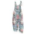 thumbnail image 6 of Women's Vintage Cotton Linen Overalls with Christmas Print - Casual Loose Jumpsuit with Shoulder Straps & Pockets, Light Blue, Size L, 6 of 6