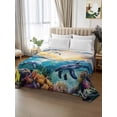 thumbnail image 2 of Blue Ocean Turtle Full Size Flat Sheet, Wrinkleproof & Fadeproof Cooling Flat Bed Sheet Only, Dolphins Animals Coral Orange Sunlight Breathable Soft Bedding Top Sheets 81 x 96 Inches, 2 of 8