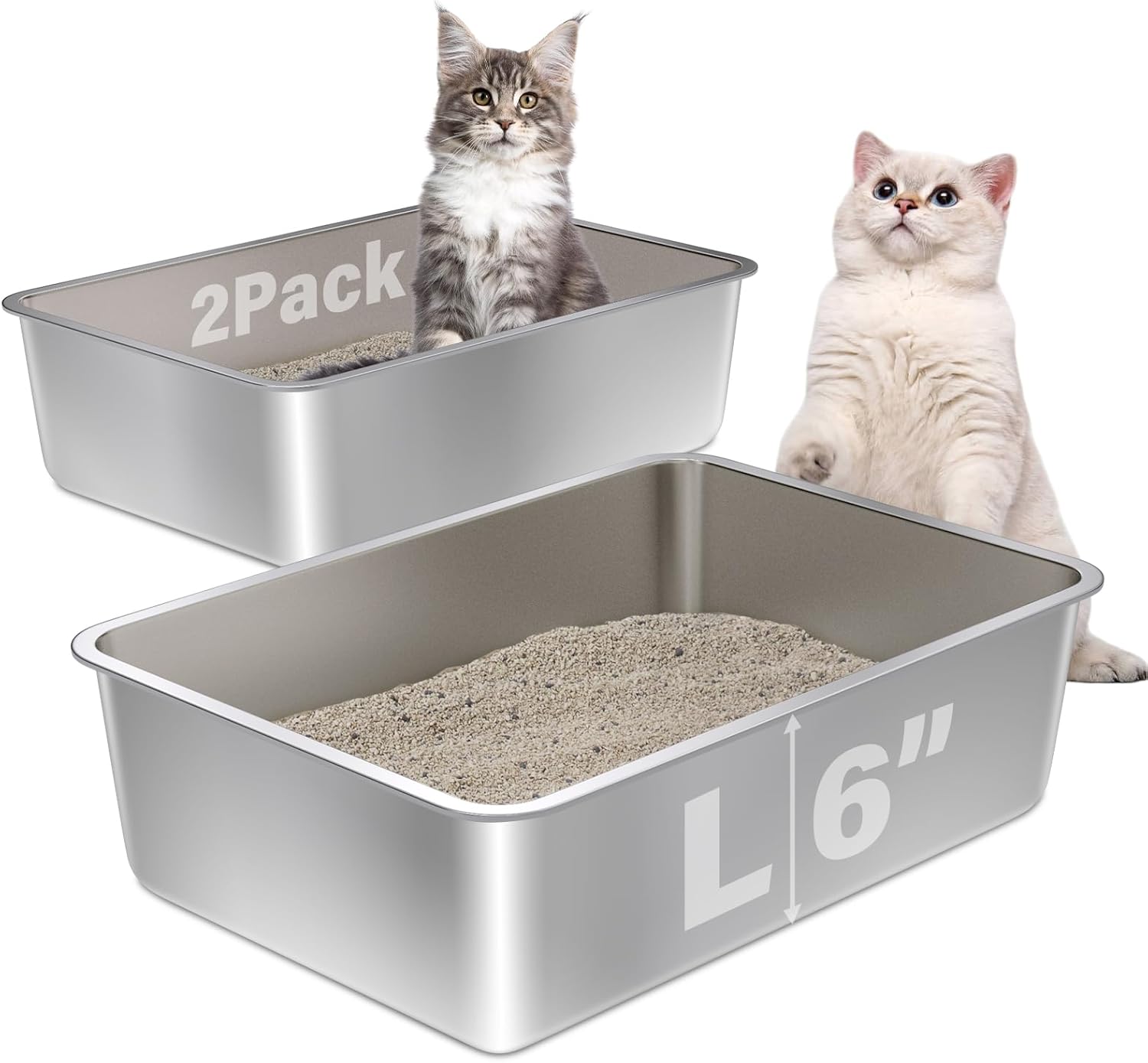 WIN4ALL Stainless Steel Cat Litter Box With Lid - Extra Large 24x16x12 Inches, High-Sided Enclosed Pan, Grey - View #10