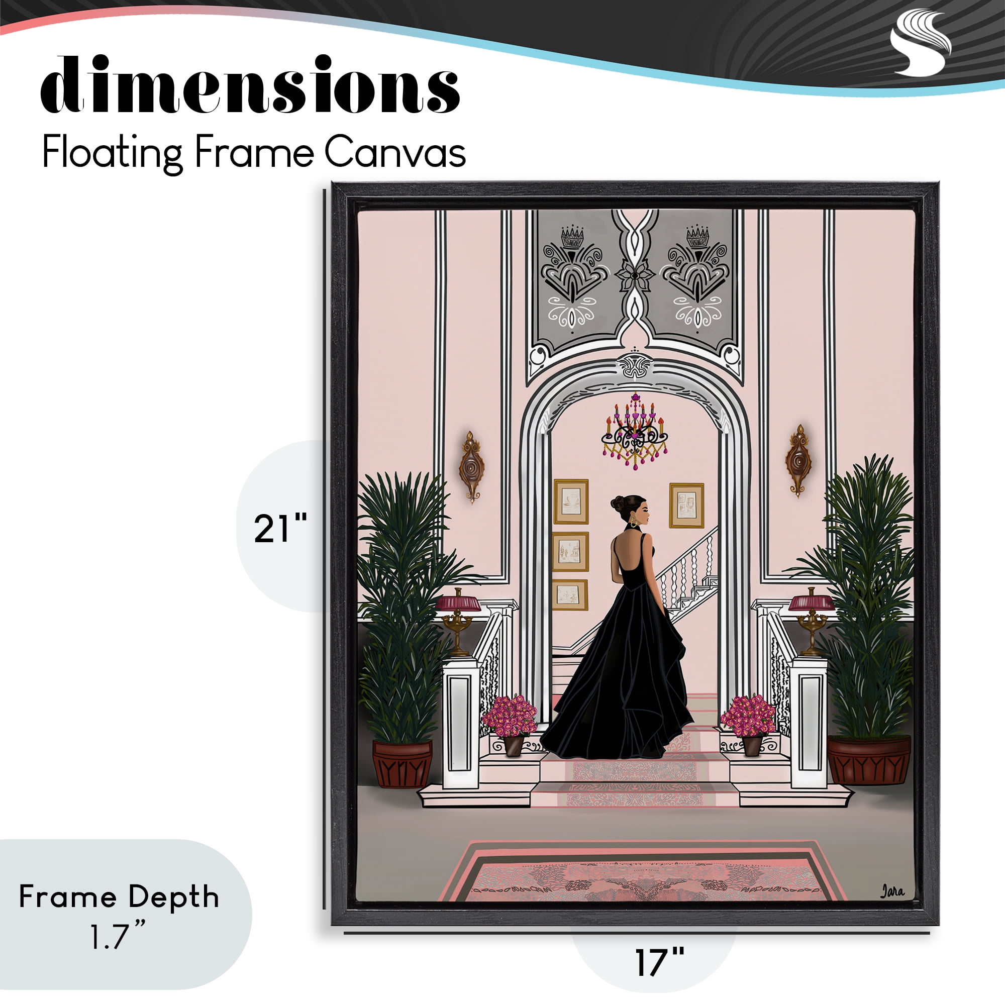 Stupell Industries Mansion Girl in Gown Black Framed Floater Canvas Wall Art, design by Tara Boone