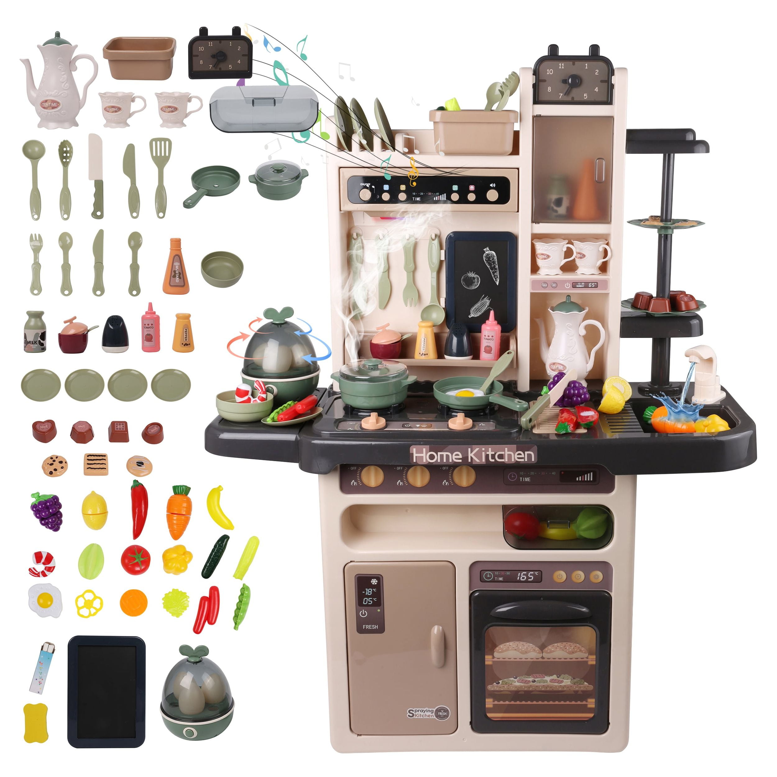 Large Kitchen Toy Set for Kids with Realistic Lights and Cooking 