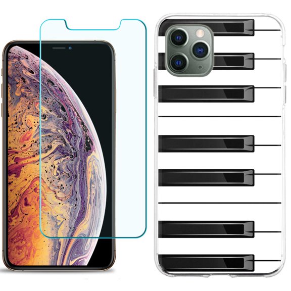 For Apple iPhone 11 Pro Case , Slim-Fit TPU Protective Phone Case with Tempered Glass Screen Protector, by OneToughShield ® - Piano Design