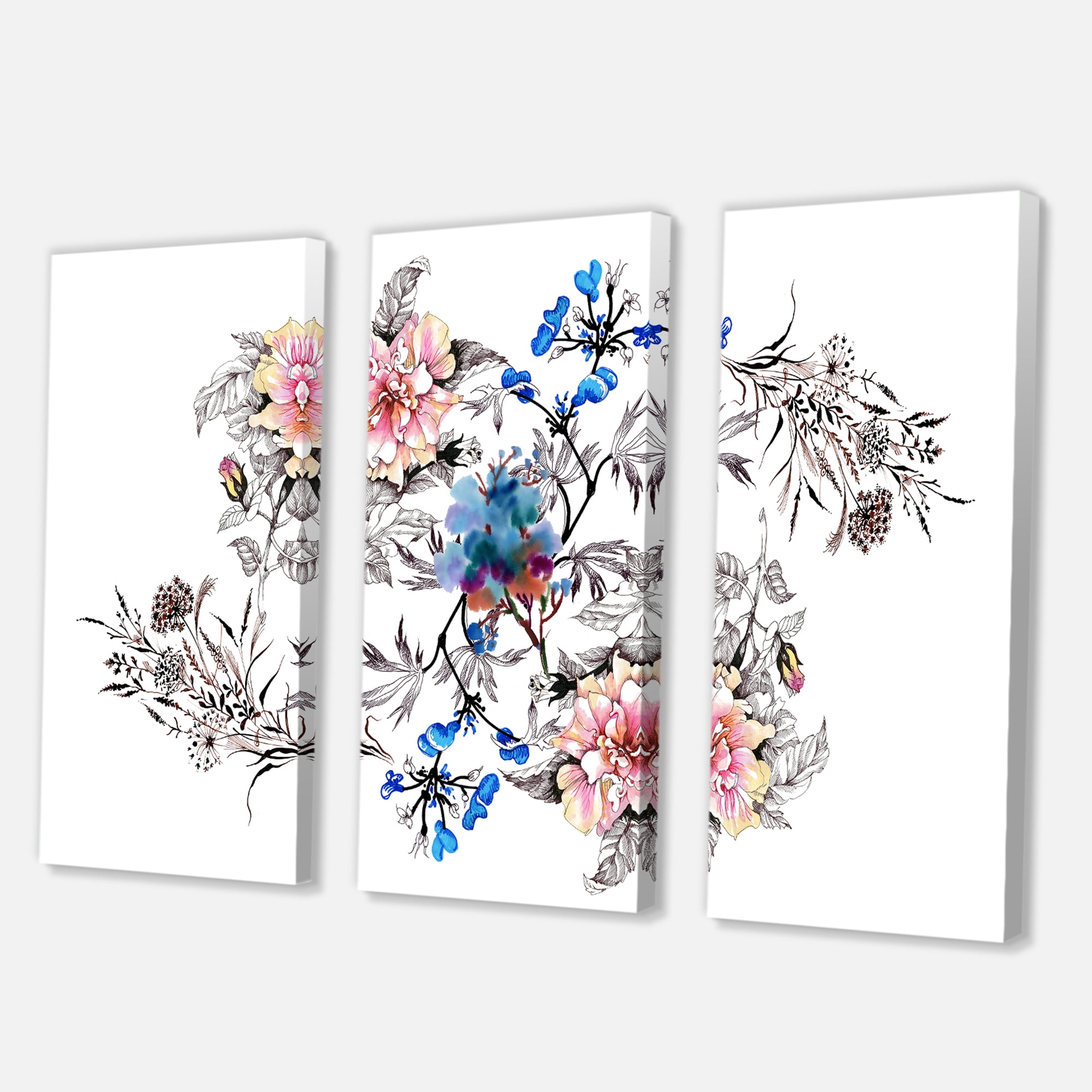 Designart ' Pink and Blue Wildflowers ' Traditional Canvas Wall Art Print