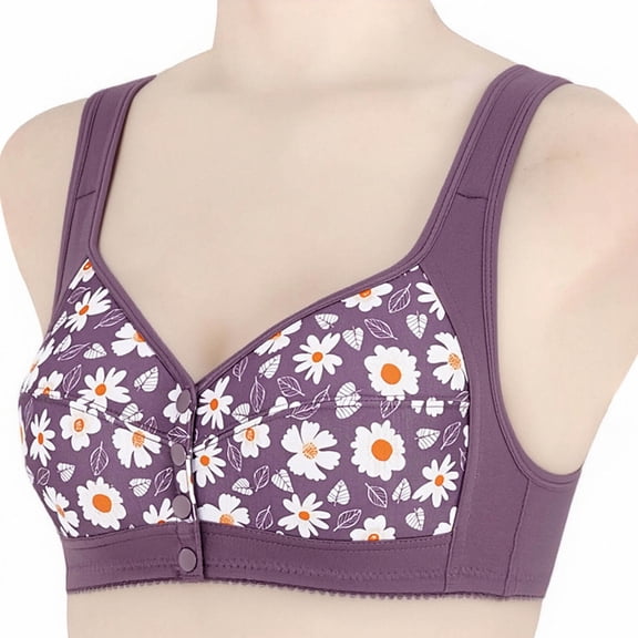 Purcolt Daisy Bras for Older Women No Underwire Front Close Bras Post Surgery Full Coverage Wireless Snap Closing Bra Comfort Supportive Convenient Bralettes for Seniors