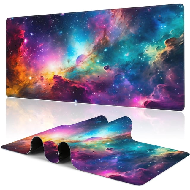Cosmic Aurora Line Gaming Mouse Pad - 31.5"x15.7" Large Desk Mat, Non-Slip Base, Stitched Edge, Ideal for Office, Home, Work, Gaming