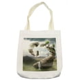 thumbnail image 1 of Fantasy Tote Bag, Surrealistic Dreamland Natural Stoned Bridge to Lighthouse Fairytale World, Cloth Linen Reusable Bag for Shopping Books Beach and More, 16.5" X 14", Cream, by Ambesonne, 1 of 2