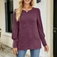 thumbnail image 3 of Jersey de manga larga para mujer, Top con cuello redondo y puños con botones, blusa holgada y cómoda para mujer, Top rojo purpúreo XL, 3 of 7