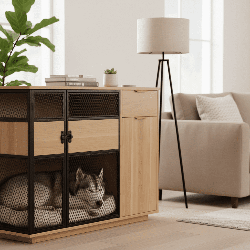 Lucky Kennels Clover Console 1-Door 48" Wood Composite Indoor Furniture Style Crate for Dogs with Hardware