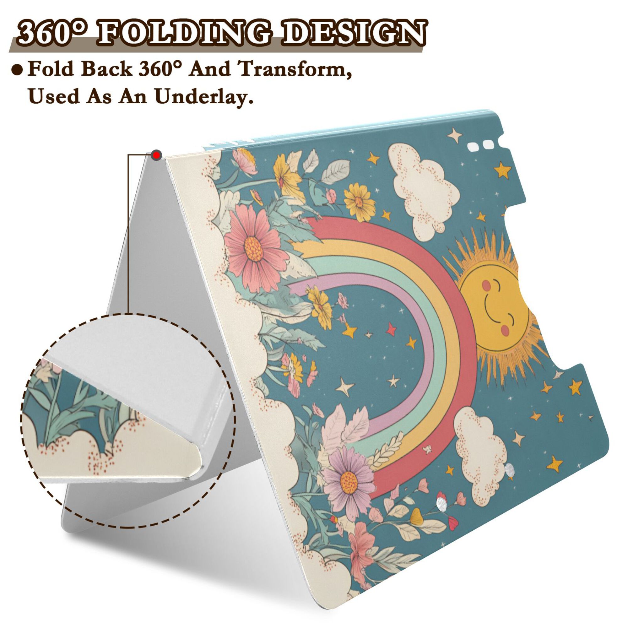 FORMRS A4 Clipboard Folder with Pen Holder Horizontal Foldable School Office Binder, Blue Rainbow