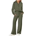 thumbnail image 2 of HOWPAY Womens Sets 2 Piece Outfits Half Zip Long Sleeve V Neck Solid Color T-Shirt Wide Leg Pants Outfits Lightweight Y2K Sweatsuits Dark Green S, 2 of 4