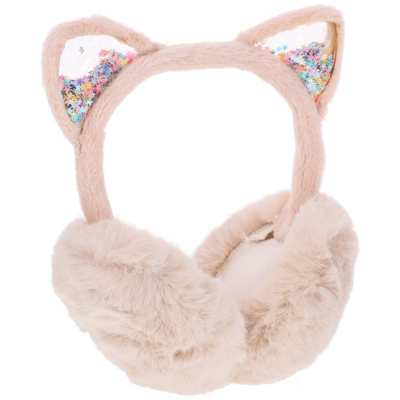 FELTECHELECTR 1Pack Earmuff with Cat Ear Shape Beige Wool for Kids Outdoor Activities