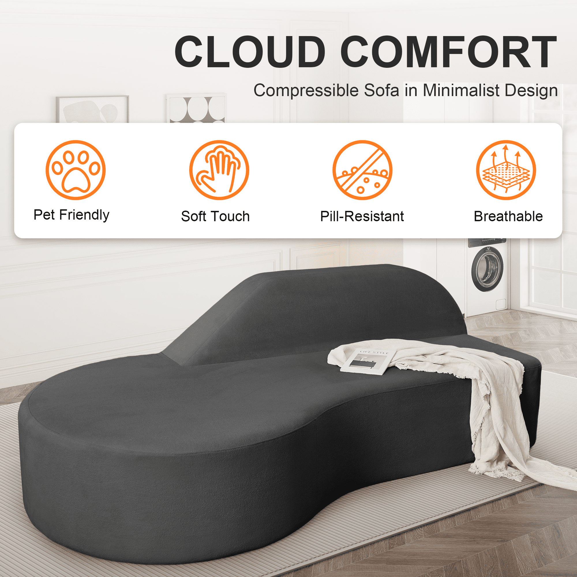 FocalSweet 91" Comfy Sofa 3 Seater Curved Couch with Deep Seat for Living Room, Plush Chenille, Gray