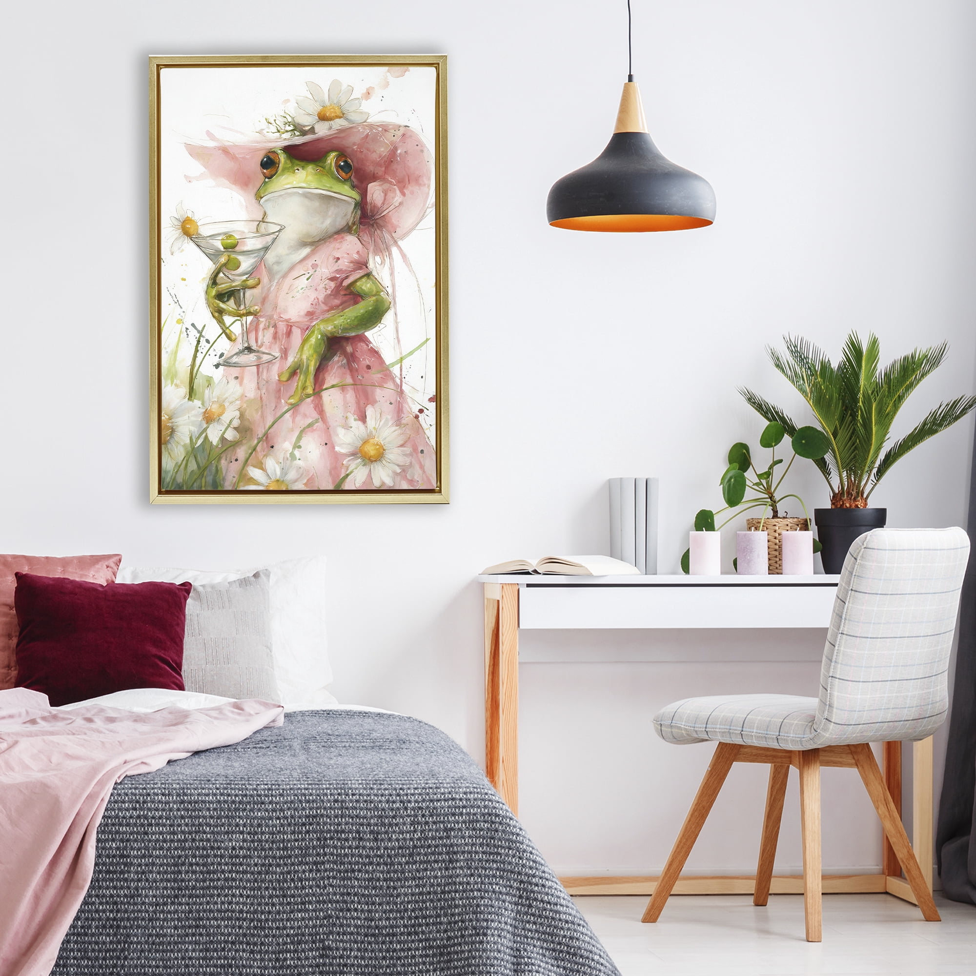 Stupell Industries Martini Hoppy Hour Gold Framed Floater Canvas Wall Art, design by Tina LeCour