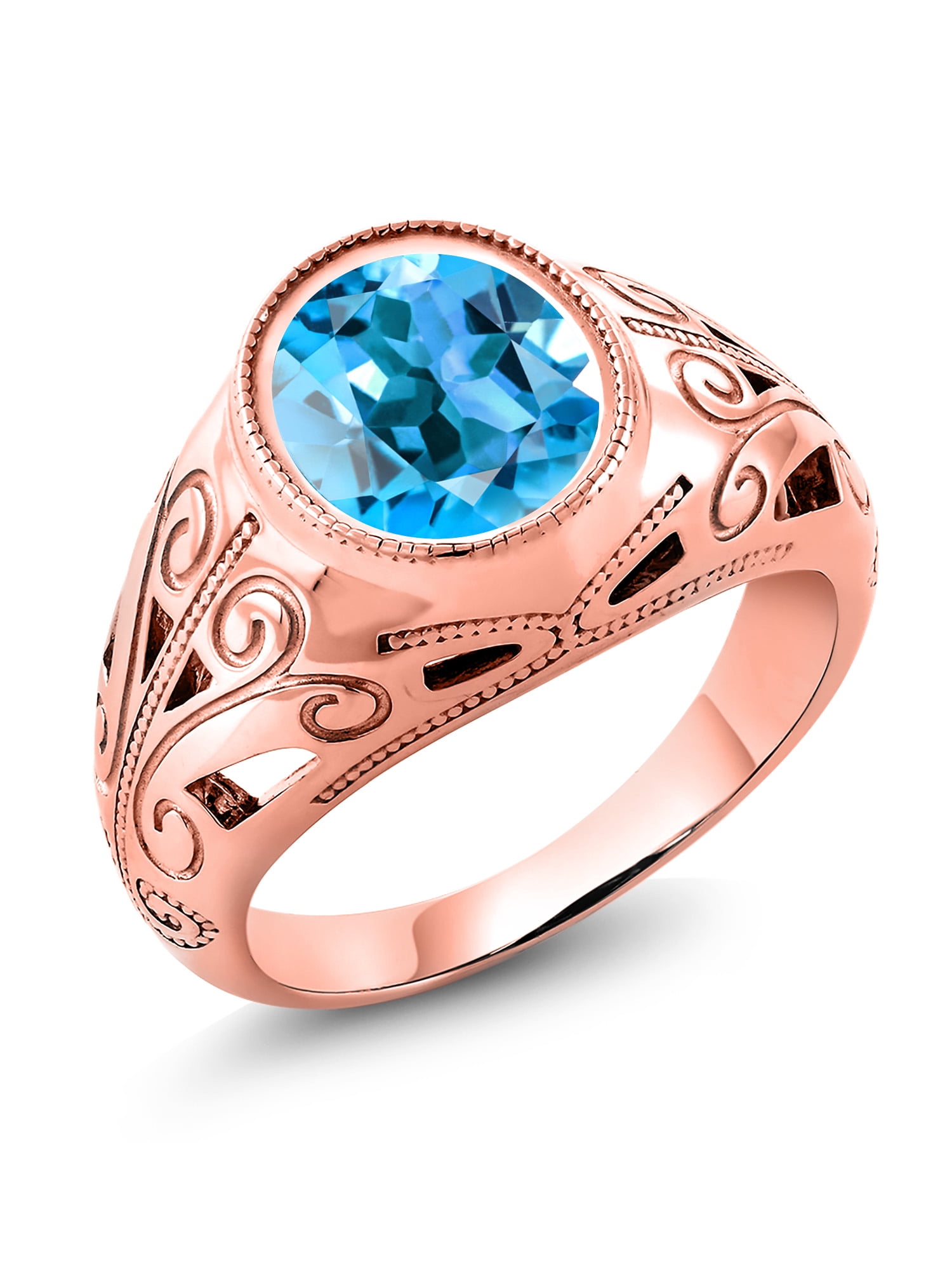 Gem Stone King 1.30 Ct Oval Checkerboard Swiss Blue Topaz 18K Rose Gold Plated Silver Mens Ring Gem Stone King 1.30 Ct Oval Checkerboard Swiss Blue Topaz 18K Rose Gold Plated Silver Mens Ring