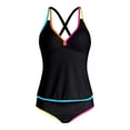 thumbnail image 5 of vigerkar Womens Tummy Control Tankini Swimsuits Color Block Bathing Suit V Neck Two Piece Swimwear with Shorts (Black, XL), 5 of 9
