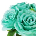 thumbnail image 3 of Enova Home 4 Large Heads Artificial Velvet Roses Faux Flowers in Cube Glass Vase with Faux Water for Home Office Wedding Decoration (Aqua), 3 of 3