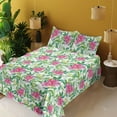 thumbnail image 2 of Ambesonne Garden Scene Fitted & Flat Sheet with Shams 4 Pcs Set, Watercolor Boho Floral, Queen, Hot Pink Fern Green White, 2 of 5