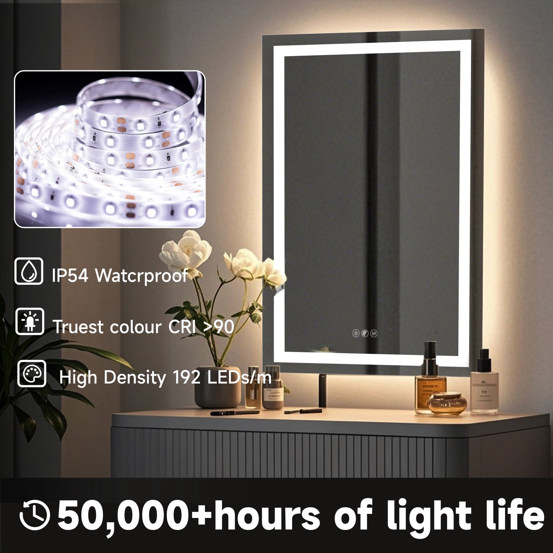 BALUXCA 24"X32" LED Bathroom Mirror with Radar body sensing，Front&Back Lights, Anti-Fog, Dimmable, 3-Color Memory Function，HD Tempered Glass UL-Listed Driver