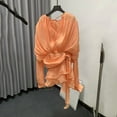 thumbnail image 2 of MDUKONU Women's Puff Sleeve Dress with Ruffled Hem and Smocked Waist for Everyday Wear Elegant Flowy Summer Choice Orange S, 2 of 3