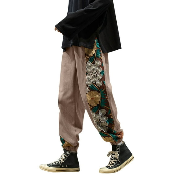 JHLZHS Mens Black Dress Pants Slim Fit Loose Mens Japanese Retro Trend Plus Size Embroidered Color Matching Casual Trousers Tuxedo Pants for Men Mens Sweatpants Open Bottom with Pockets