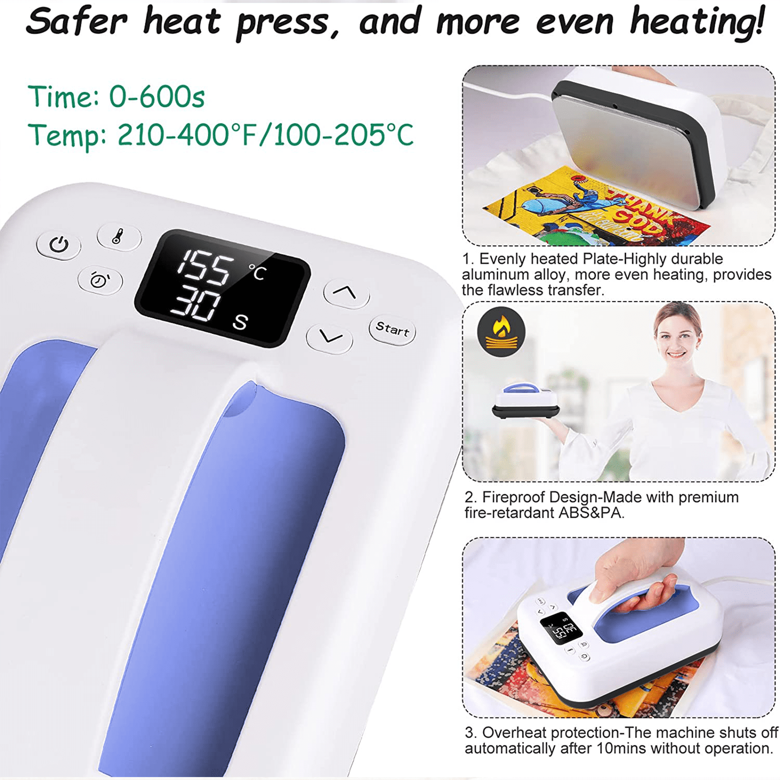 AST&T Heat Press Machine 7"x4.8" Lavender Purple, Portable Digital Easy Press for DIY T-Shirts, HTV Vinyl & Sublimation